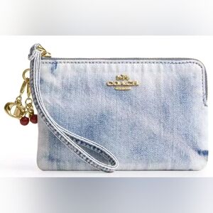 Coach Corner Zip Wristlet In Loved Denim